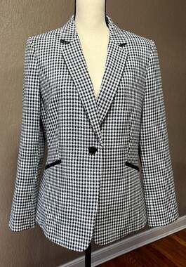 Tahari ASL Women's Check Suit Blazer Office Siren Corpcore Blue Lined Size 10